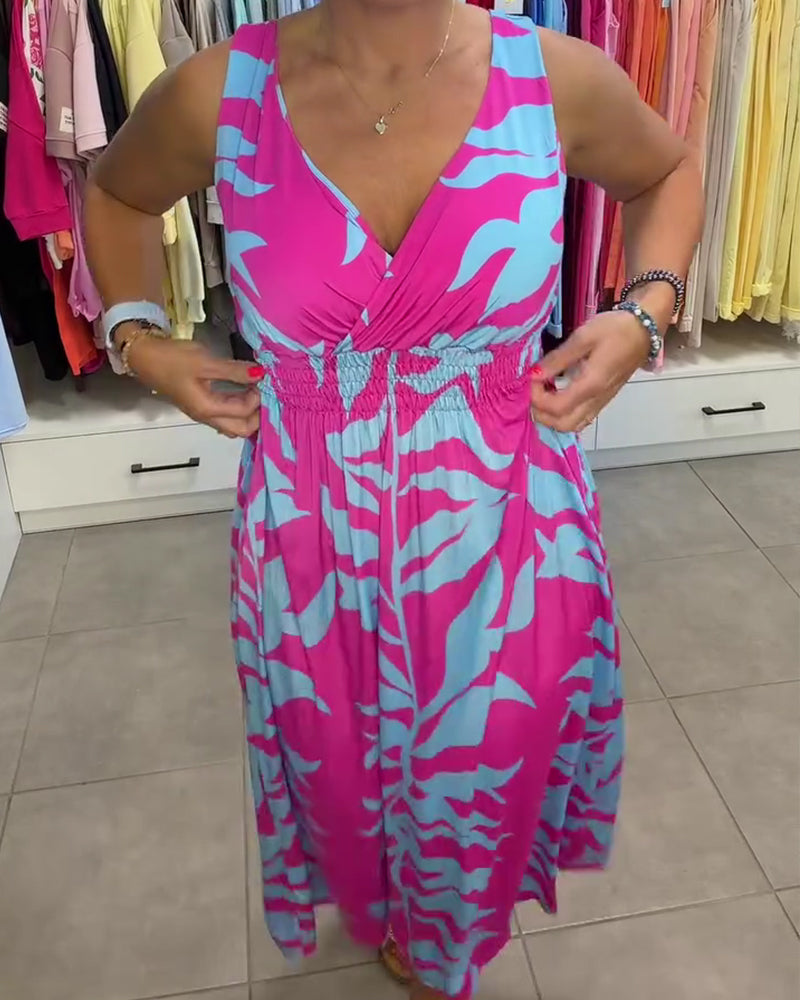 Regina - Mouwloze Midi Jurk met V-Hals Elastische Taille