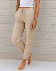 Linde | Beige katoen-linnen broek