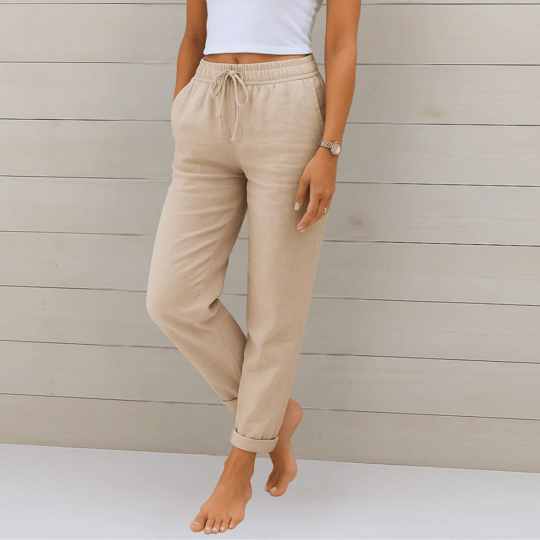Linde | Beige katoen-linnen broek
