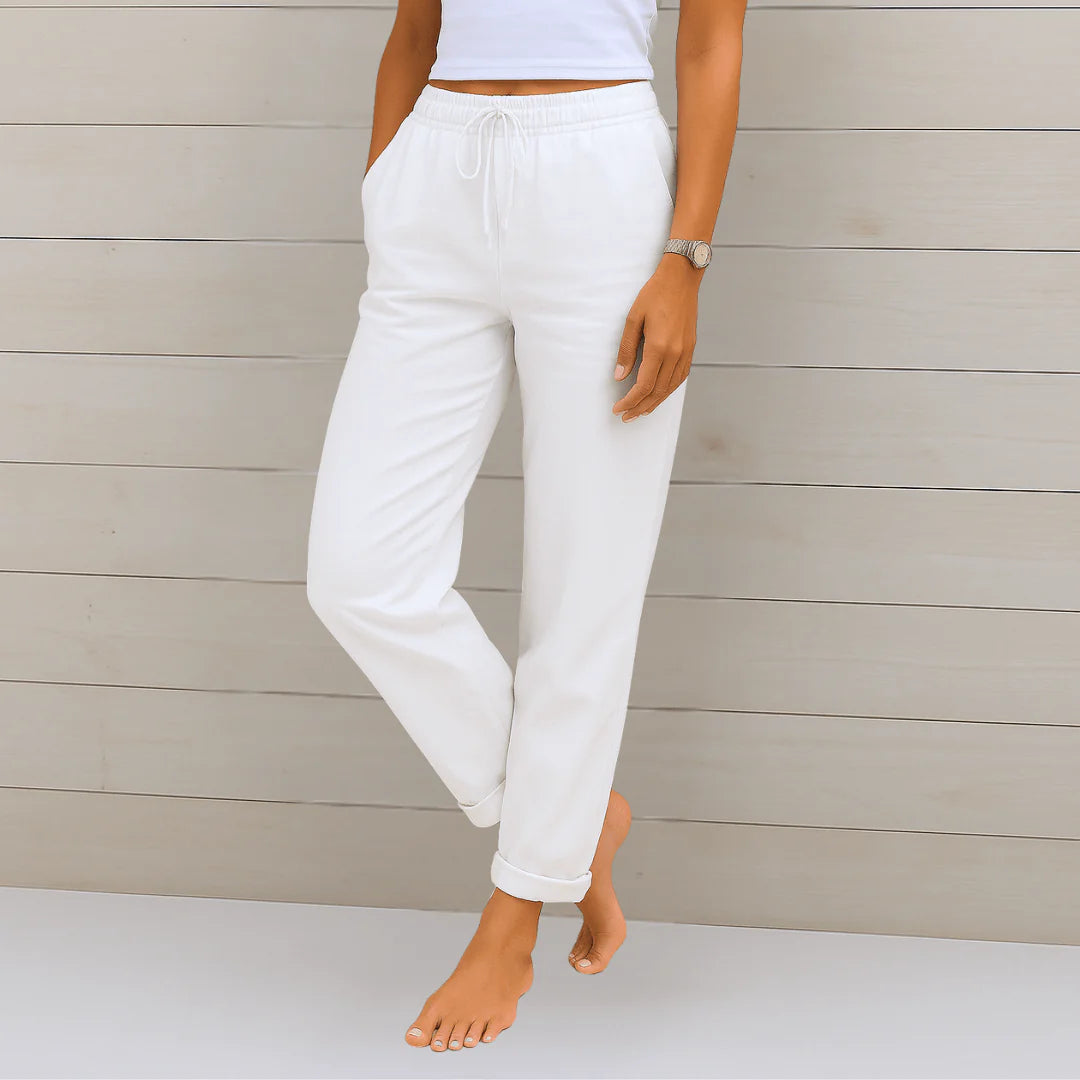 Linde | Beige katoen-linnen broek