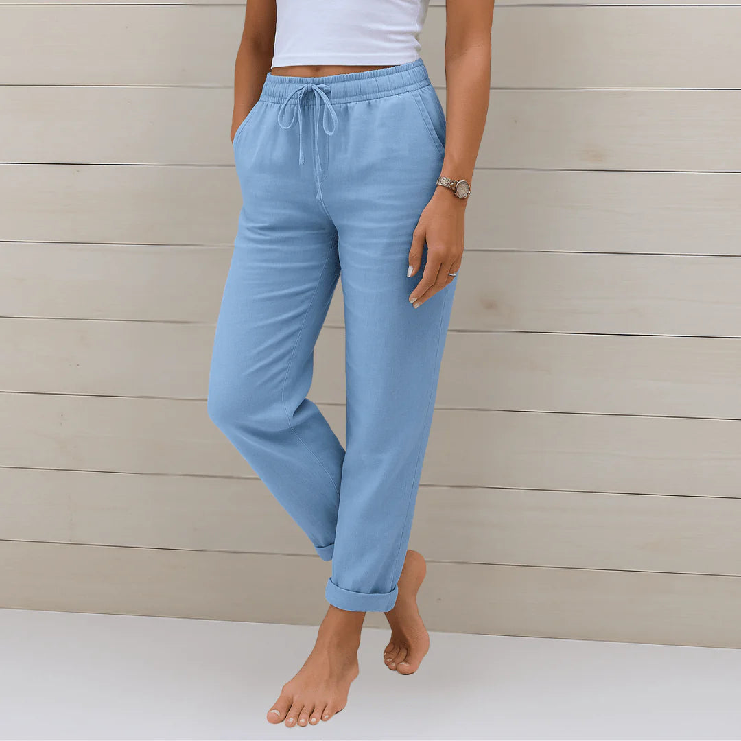 Linde | Beige katoen-linnen broek