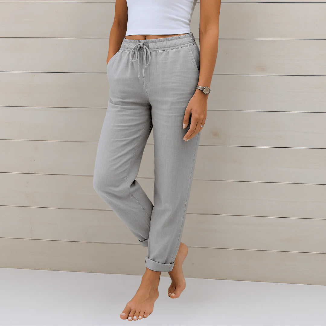 Linde | Beige katoen-linnen broek