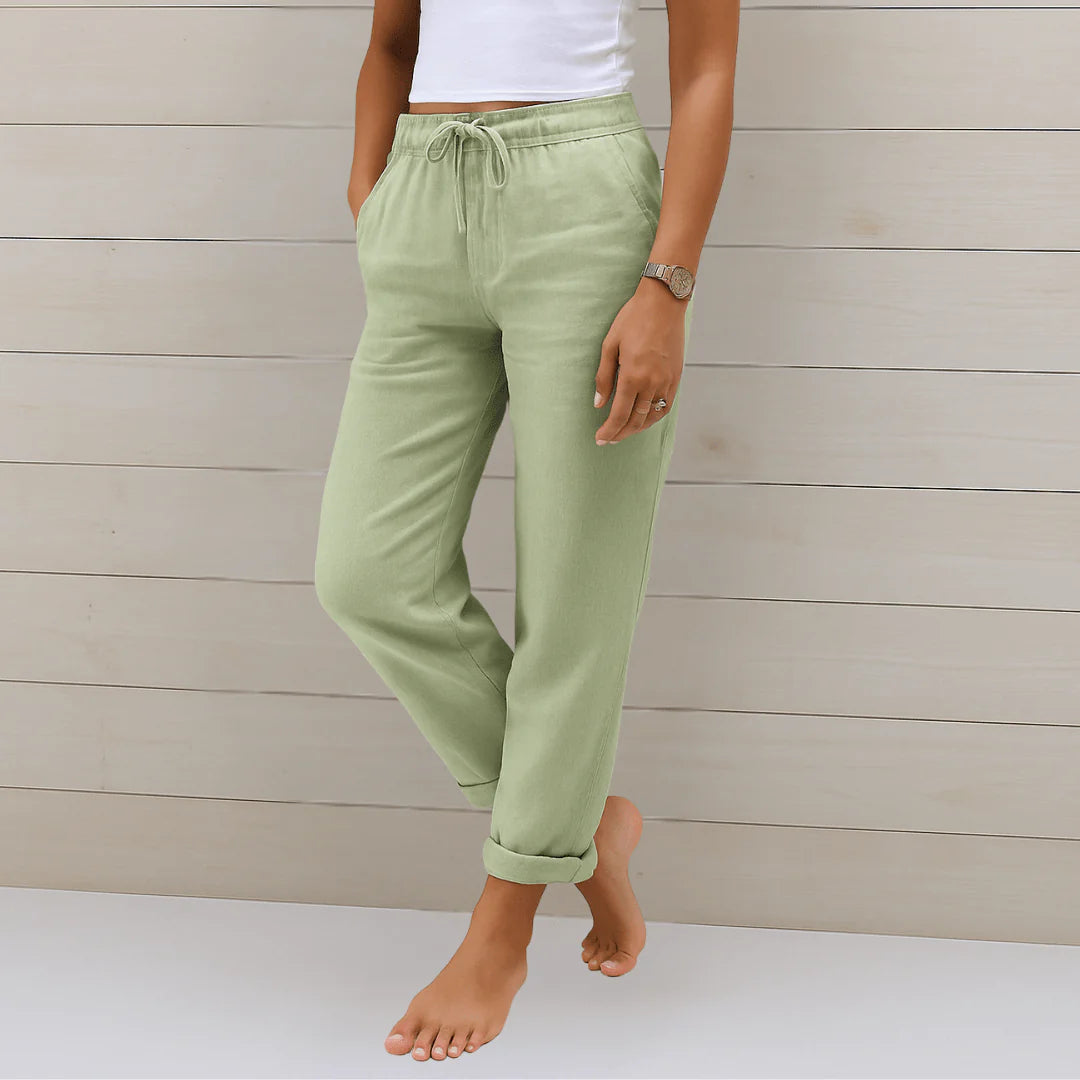 Linde | Beige katoen-linnen broek