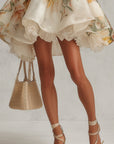 Blanche | Mini A-lijn Jurk in Beige Organza met Kantafwerking