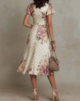 Elegante vintage bloemen satijnen midi-jurk