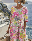 Ilse | Lichte, losse midi-jurk met bloemenprint