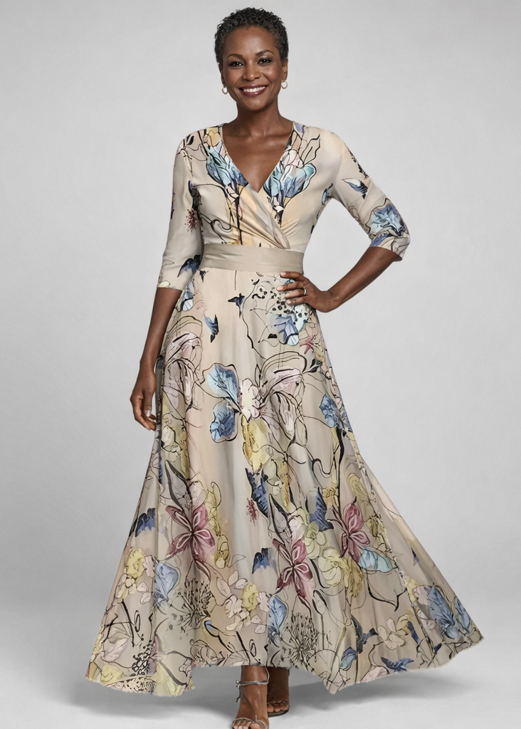 Denise - Bloemen Maxi Jurk met A-lijn en V-hals
