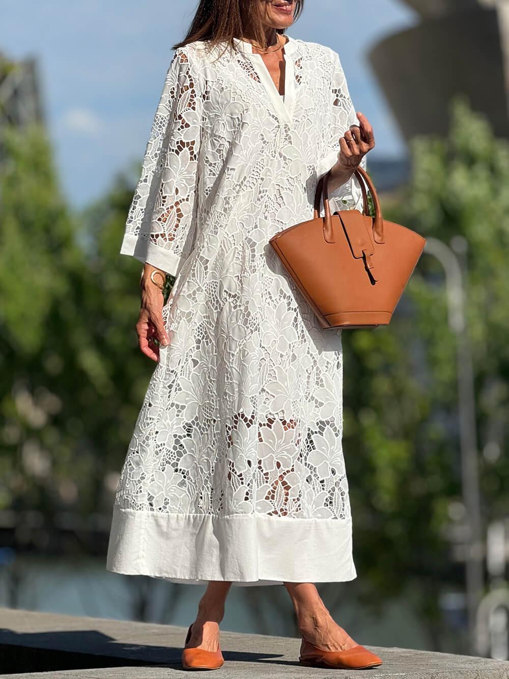 Bloemenkant V-Hals Belmouw Loose Midi Jurk