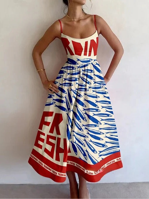 Vintage Sardine Print Draagjurk