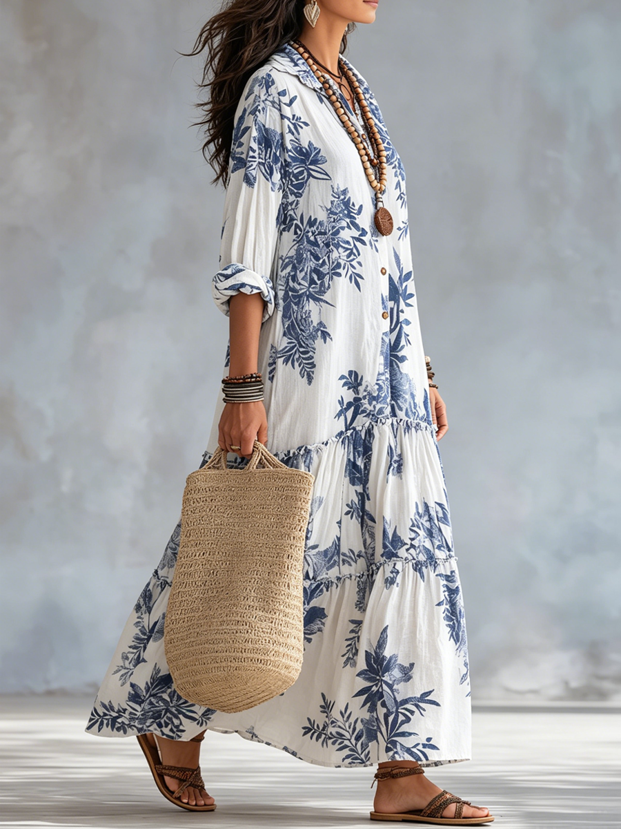 Suzanne - Bohemian maxi jurk met Knopen