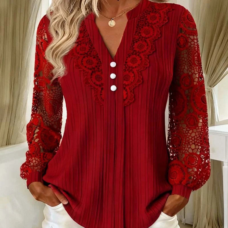 Madelief | Geplooide blouse met kanten mouwen