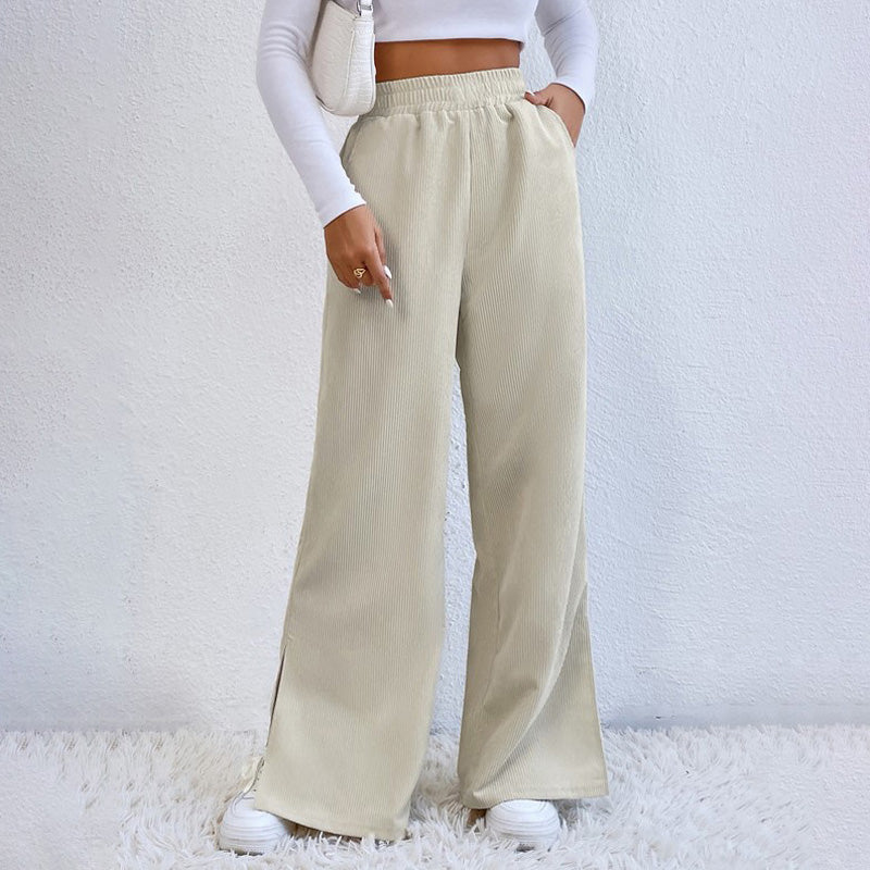 Moniek - Geribbelde Effen Kleur Casual Broek
