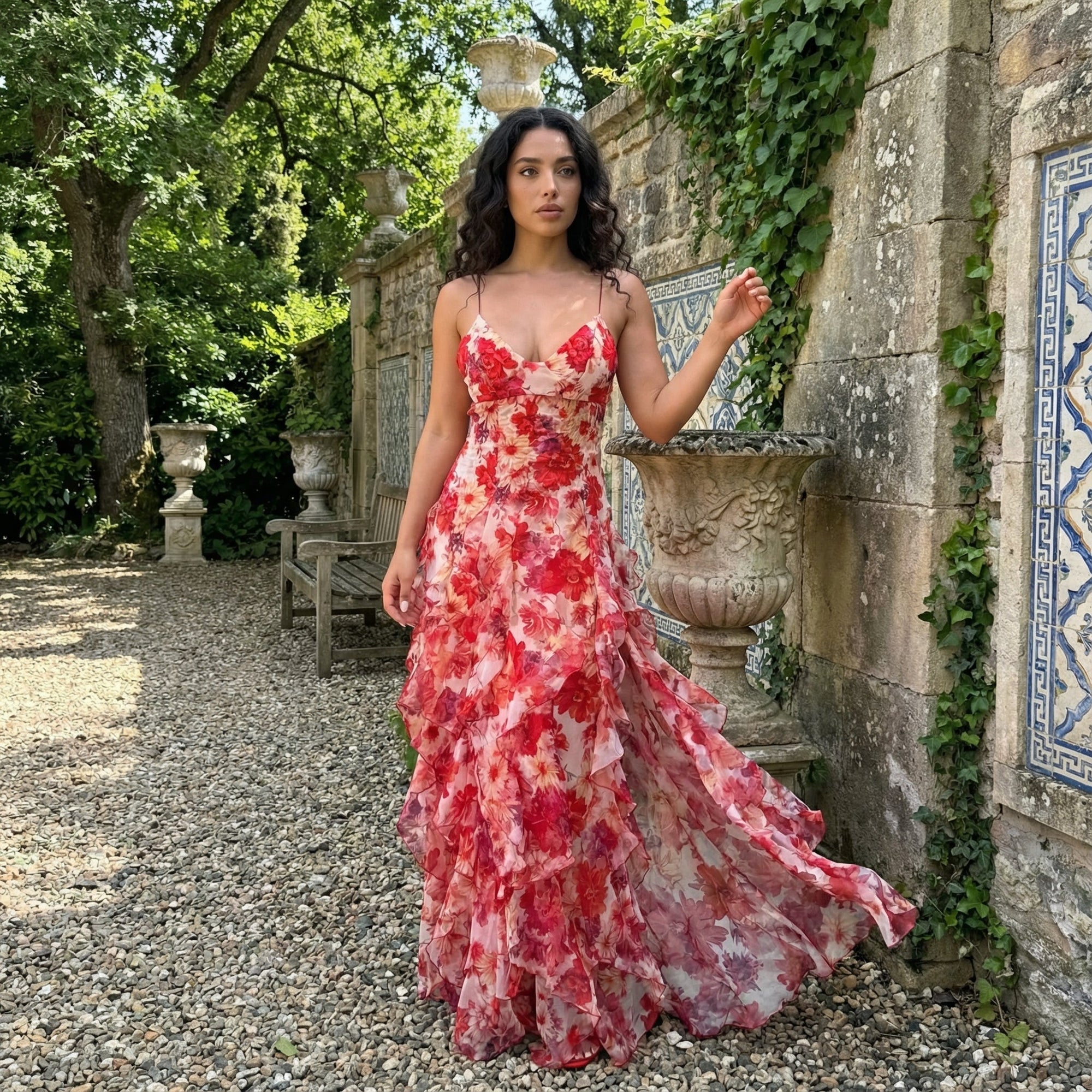 Cyranne - Maxi-jurk met bloemenprint en volants