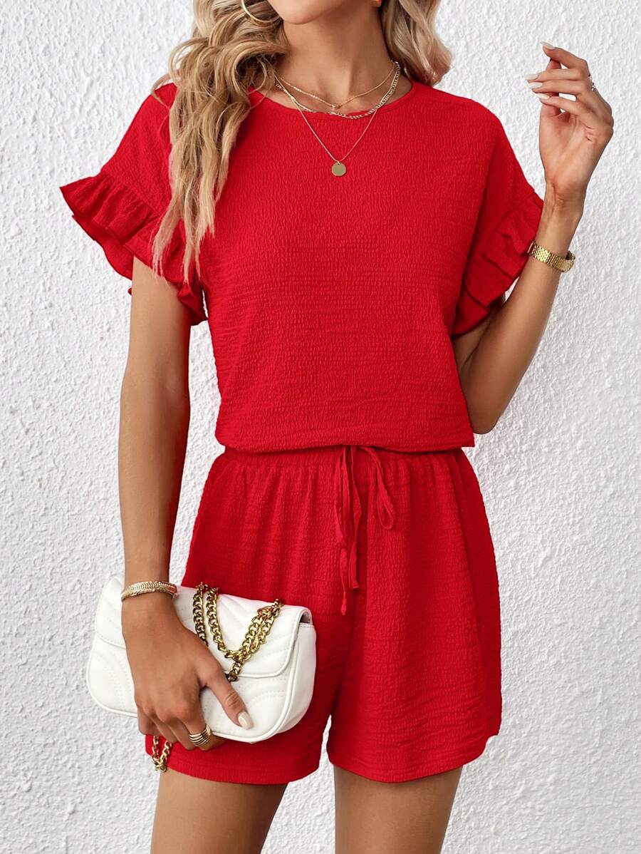 Britt | Casual set met rimpeling en knoopdetails