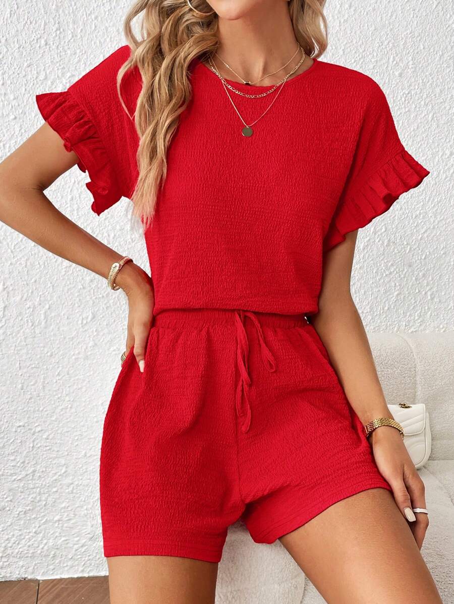 Britt | Casual set met rimpeling en knoopdetails