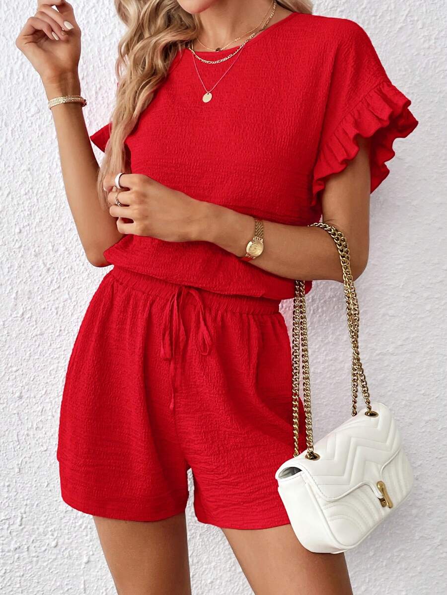 Britt | Casual set met rimpeling en knoopdetails