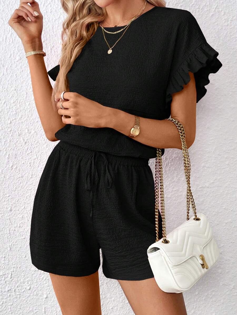 Britt | Casual set met rimpeling en knoopdetails