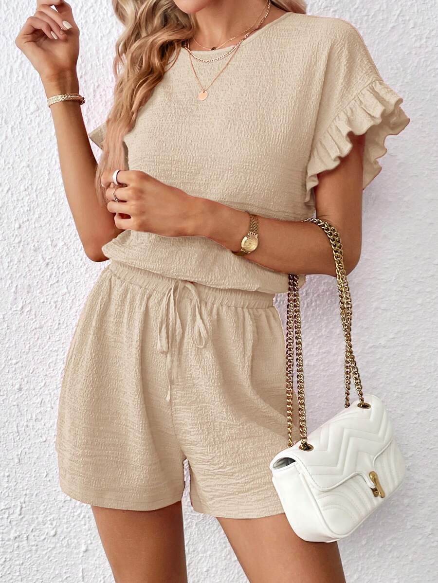 Britt | Casual set met rimpeling en knoopdetails
