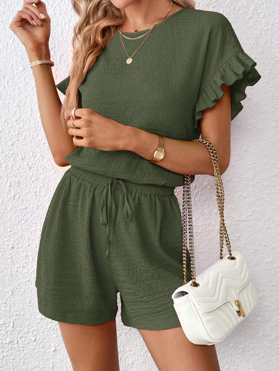 Britt | Casual set met rimpeling en knoopdetails