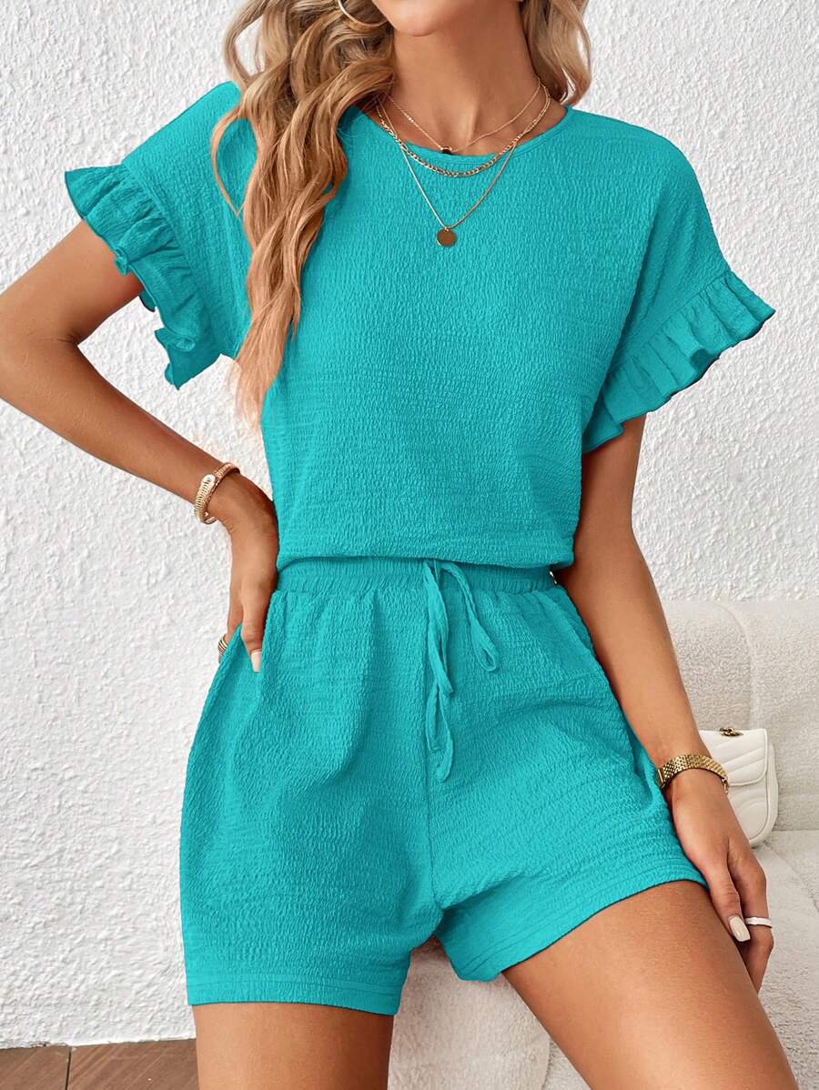 Britt | Casual set met rimpeling en knoopdetails