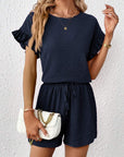 Britt | Casual set met rimpeling en knoopdetails