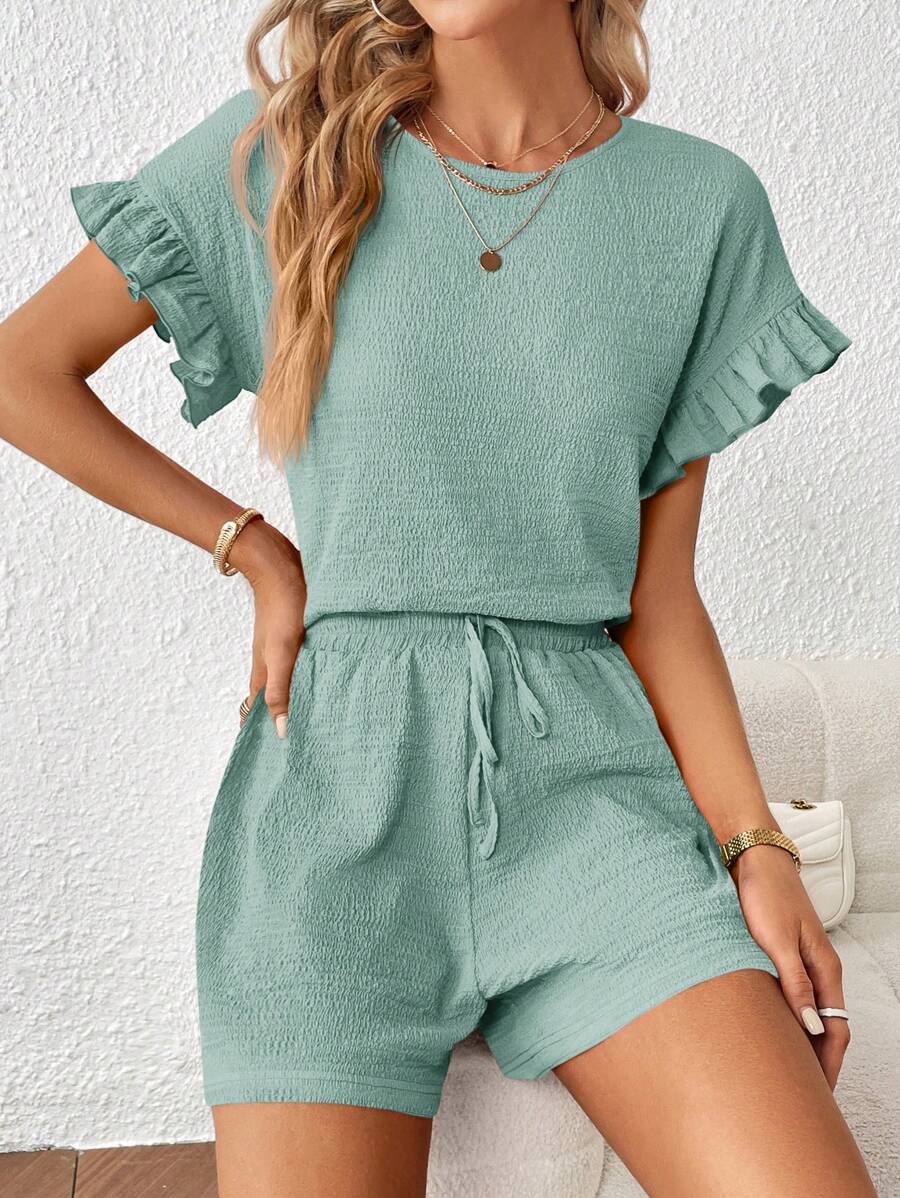 Britt | Casual set met rimpeling en knoopdetails
