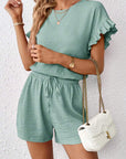 Britt | Casual set met rimpeling en knoopdetails