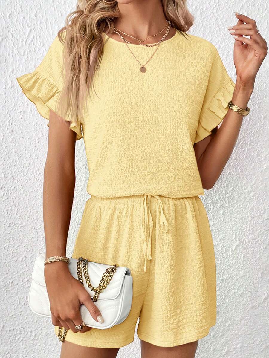 Britt | Casual set met rimpeling en knoopdetails