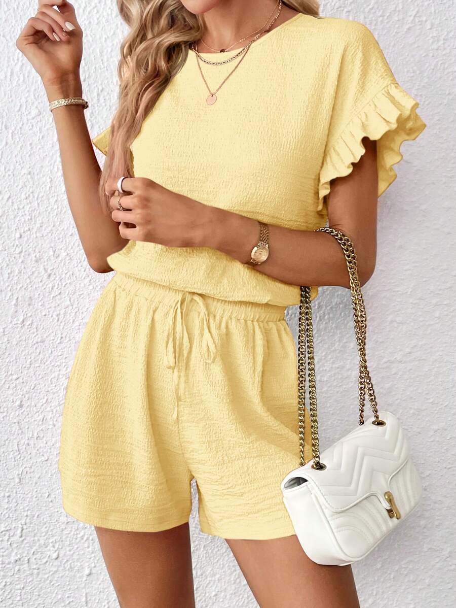 Britt | Casual set met rimpeling en knoopdetails