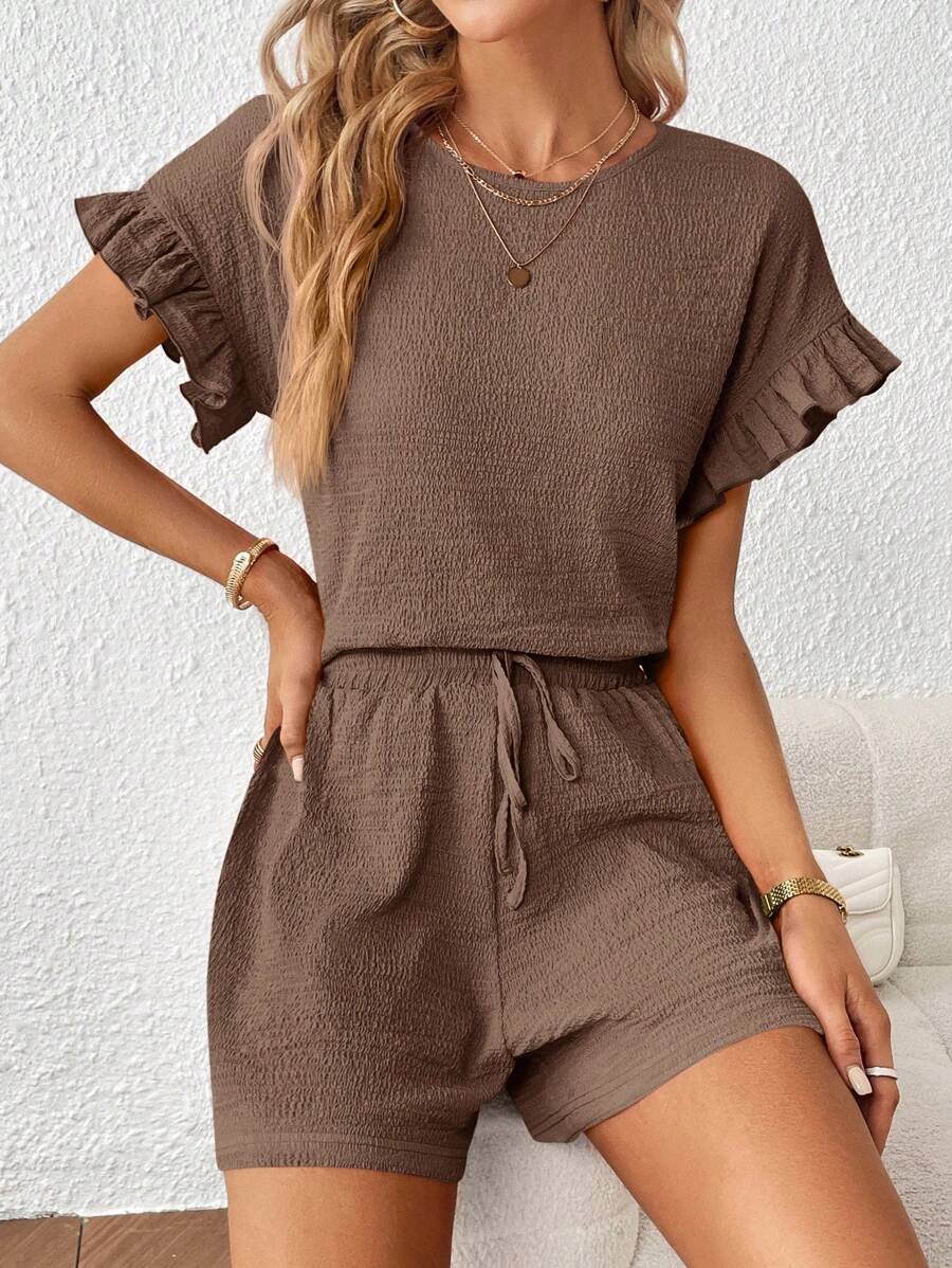 Britt | Casual set met rimpeling en knoopdetails