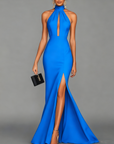 Maxi-jurk met hoge halslijn en keyhole-uitgesneden details