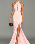 Maxi-jurk met hoge halslijn en keyhole-uitgesneden details