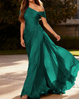 Maxi-jurk van geplooide chiffon met één schouder