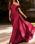 Maxi-jurk van geplooide chiffon met één schouder