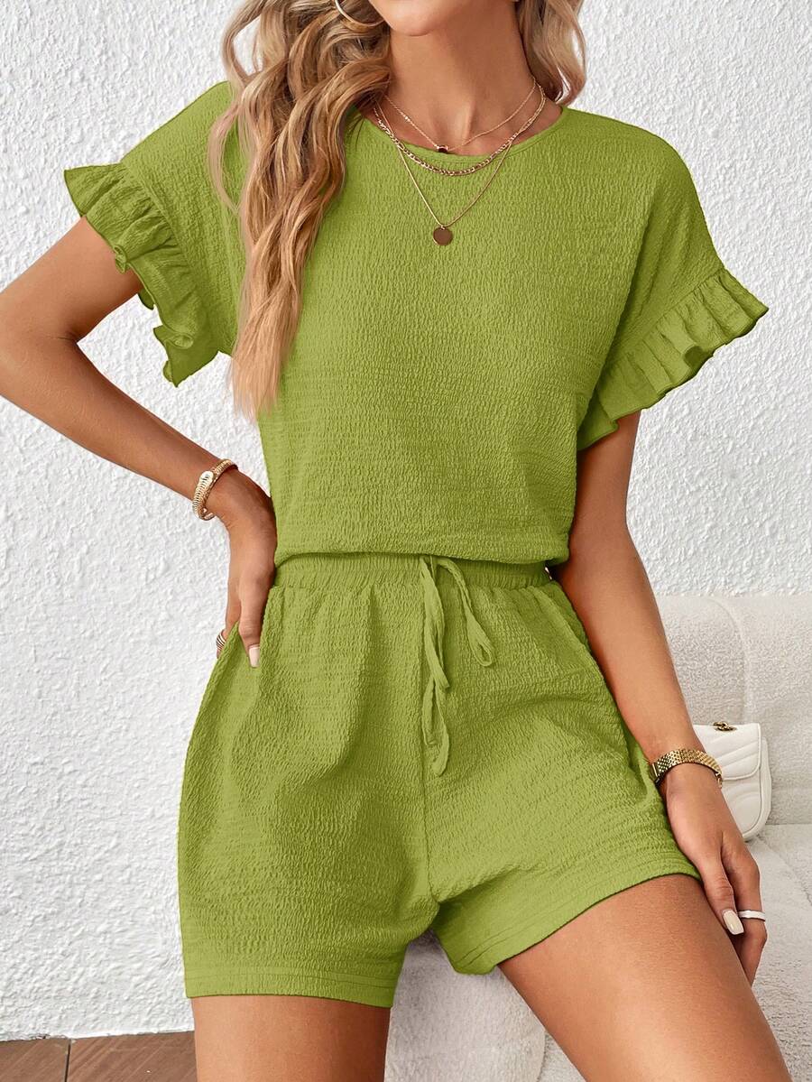 Britt | Casual set met rimpeling en knoopdetails
