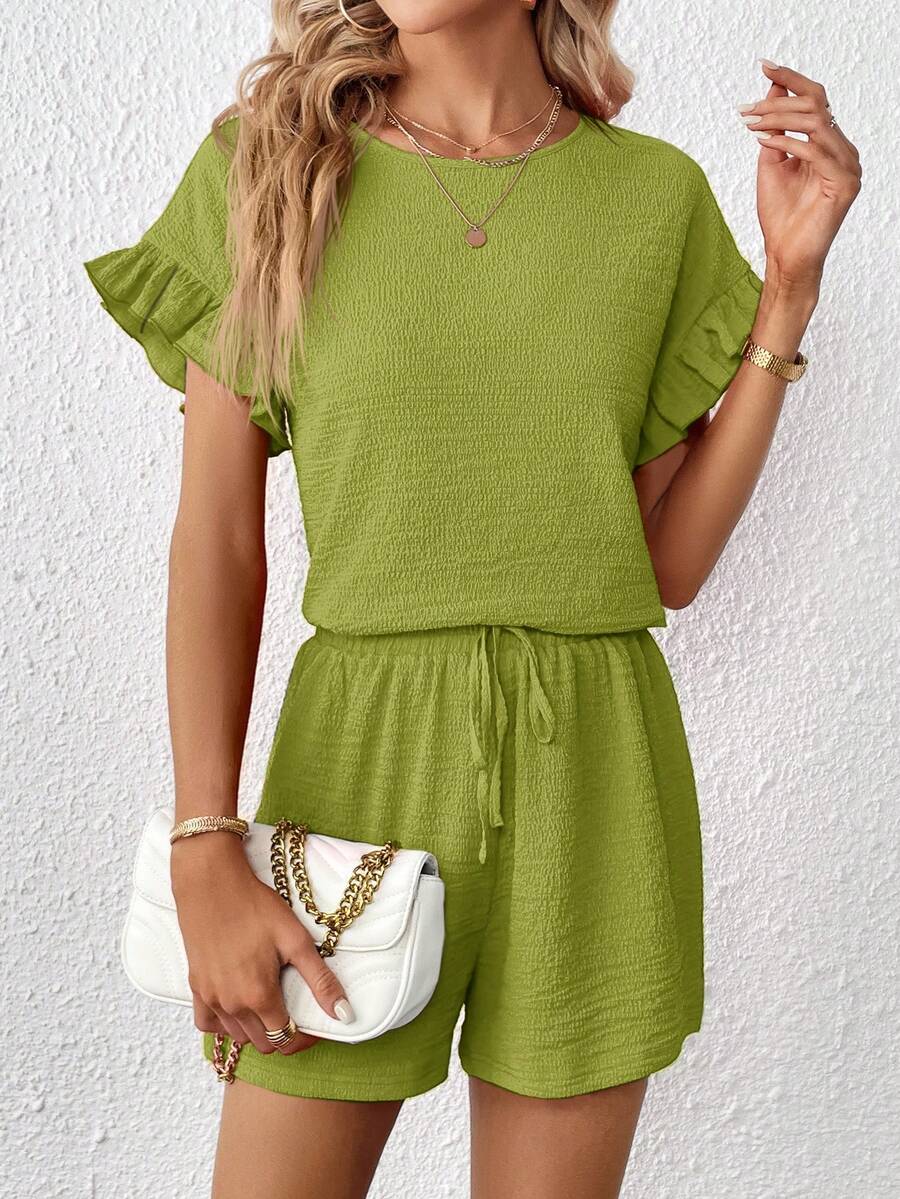 Britt | Casual set met rimpeling en knoopdetails
