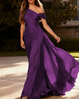 Maxi-jurk van geplooide chiffon met één schouder