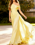 Maxi-jurk van geplooide chiffon met één schouder