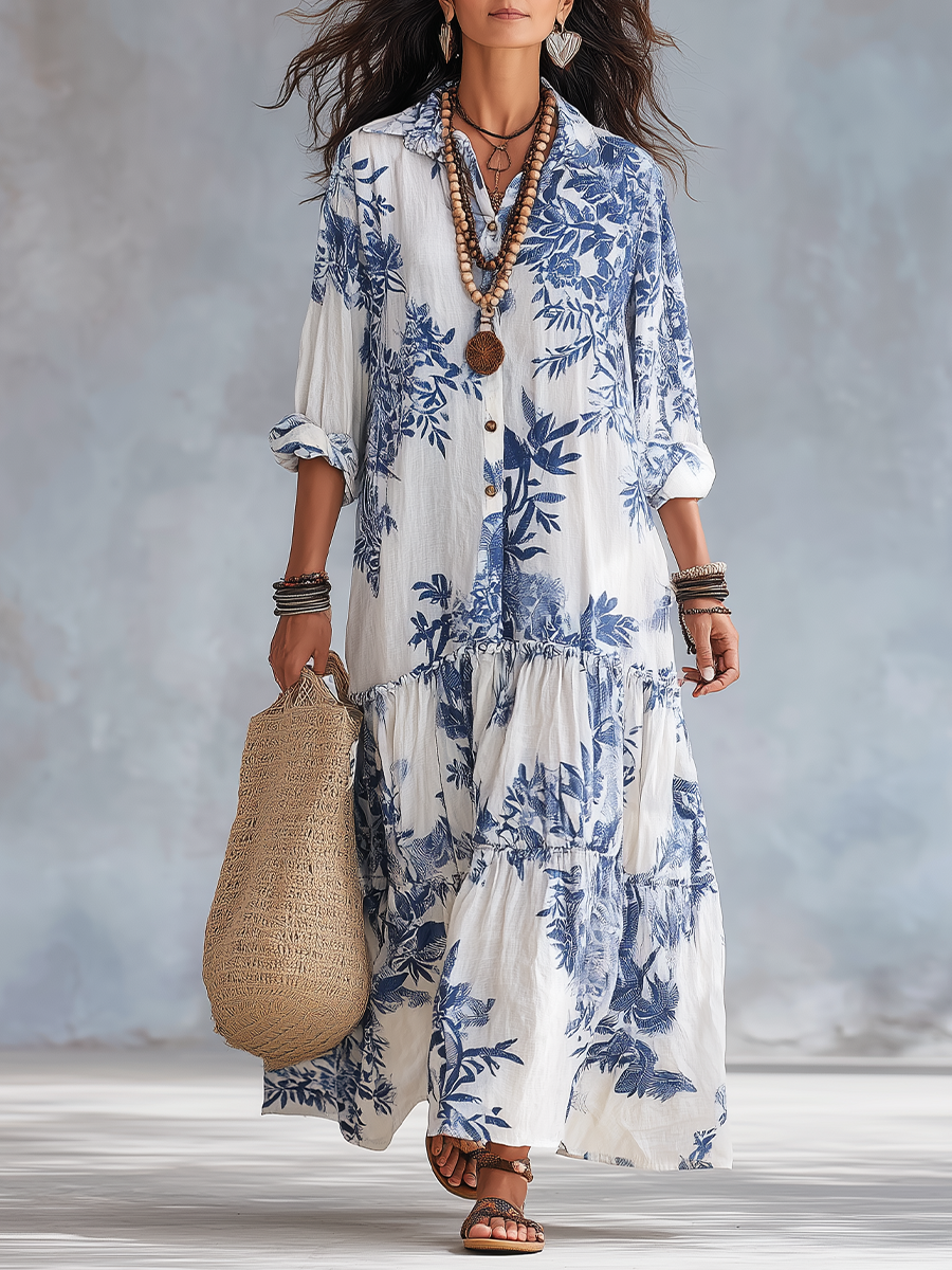 Suzanne - Bohemian maxi jurk met Knopen