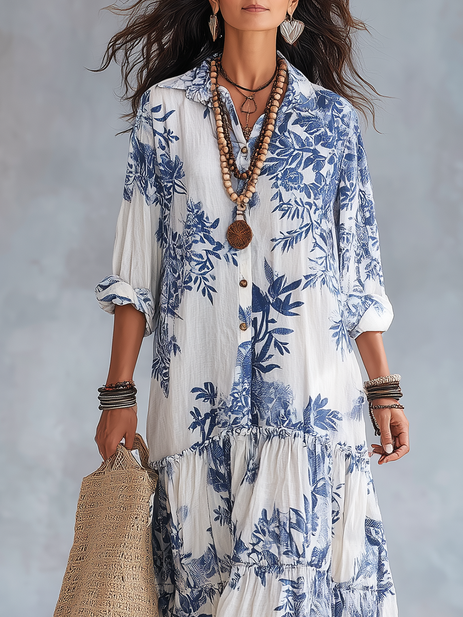 Suzanne - Bohemian maxi jurk met Knopen