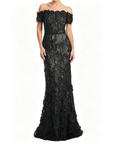 Off-shoulder maxi-jurk met kanten borduursel en fishtail