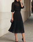Zwart Chiffon Top En Plissé Midi Rok Drie Delige Set