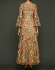 Chiffon maxi-jurk met kanten borduursel, vierkante hals en getailleerde taille
