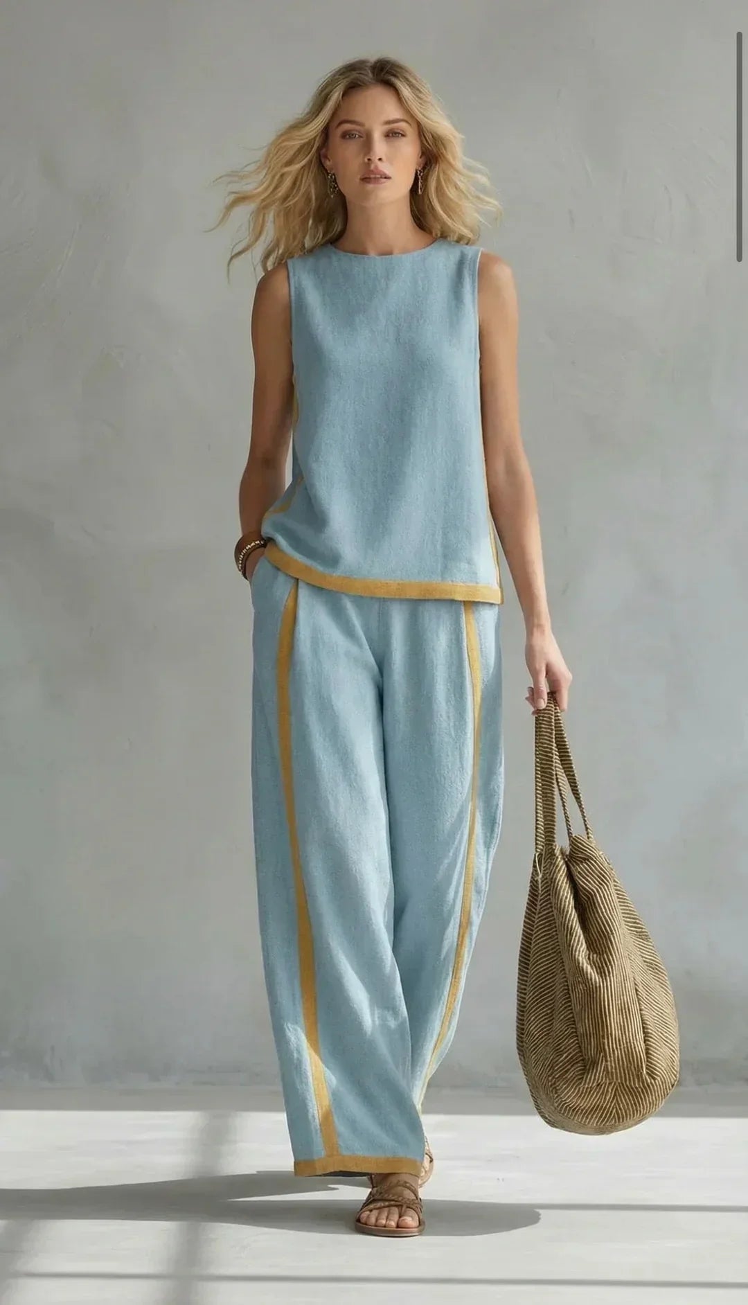 Ursula – Set van een gilet en een chique-casual broek met bicolor afwerkingen