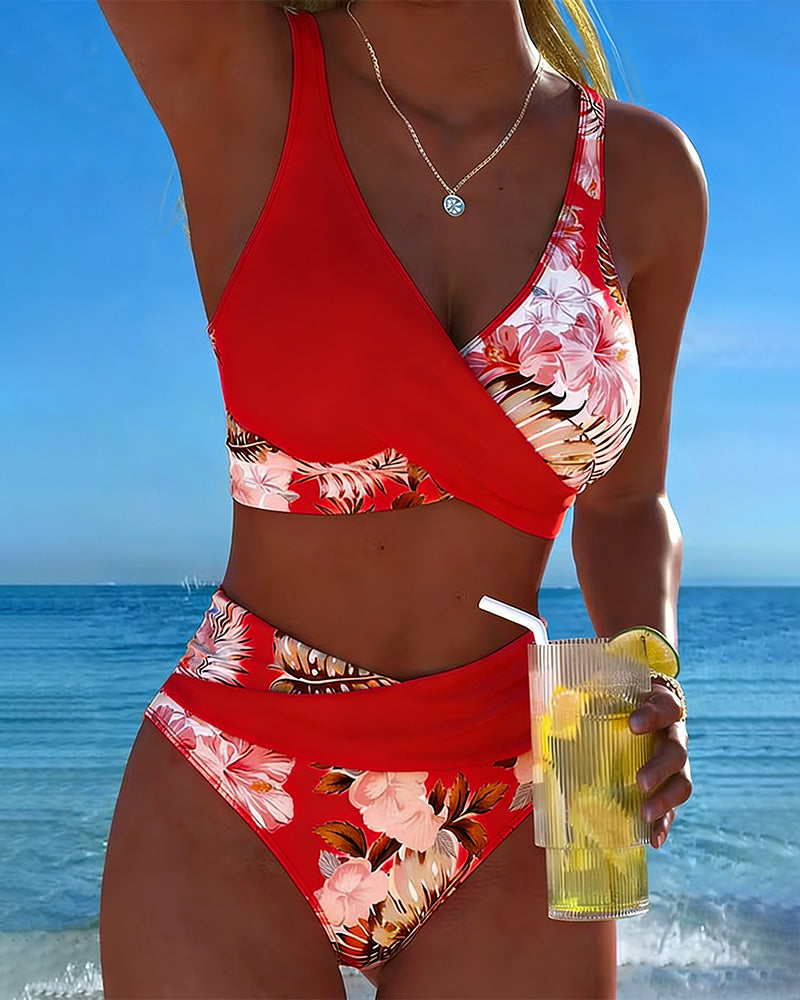 Bikini Contrast Bloemenpatroon Gesplitst