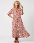 Noelle | Ornate Print Tassel Tie Midi Dress