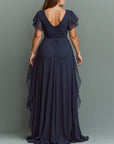 Maxi-jurk van chiffon met V-hals, effen kleur en ruches