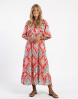 Zaria | Midi-jurk met paisleyprint en V-hals met korte mouwen