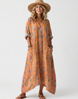 Remi | Geprinte Oversized Midi-jurk met Notch Hals en Zakken
