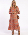 Amara | Midi jurk met V-hals en geometrisch patroon